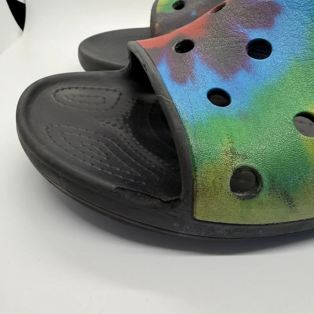 Crocs‎ Classic Slide Tie Dye Black Multi Color Sandals Mens 7 Womens 9 206121
